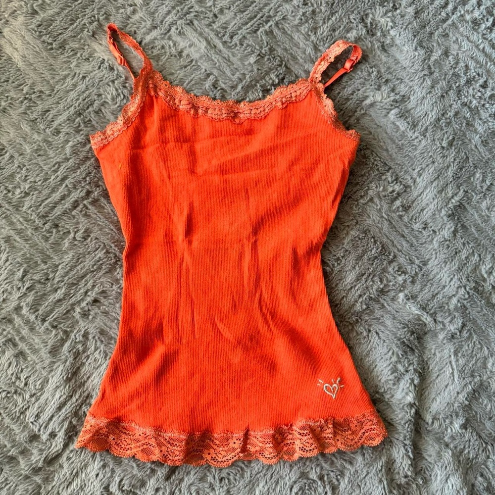 Justice Orange Embellished Fitted Camisole with lace trimming